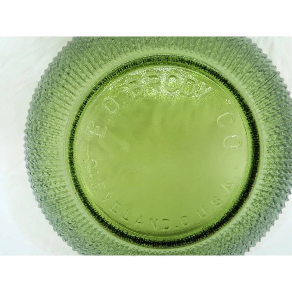 Vintage E.O. Brody Co. Green Glass Ribbed Candy Nut Dish Bowl Made in USA